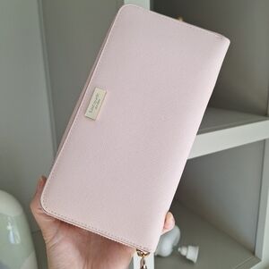 NWT KATE SPADE NEWBURY LANE GOLD ZIP AROUND LEATHER WALLET LIGHT PINK